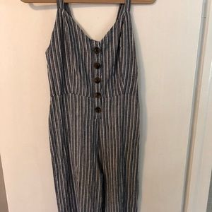 Striped button front jumpsuit